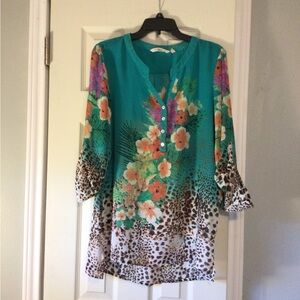 Soft Surroundings teal floral animal print tunic